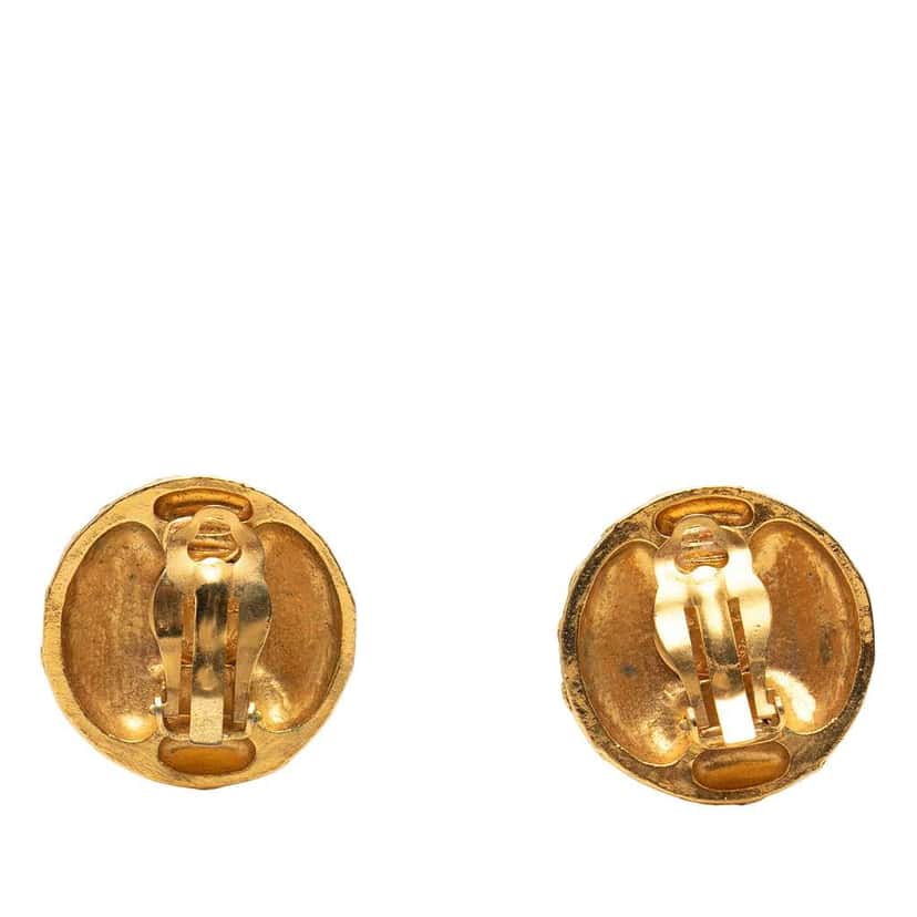 Chanel CC Gold Plated Round Clip On Earrings Gold Metal Very good condition - Back View