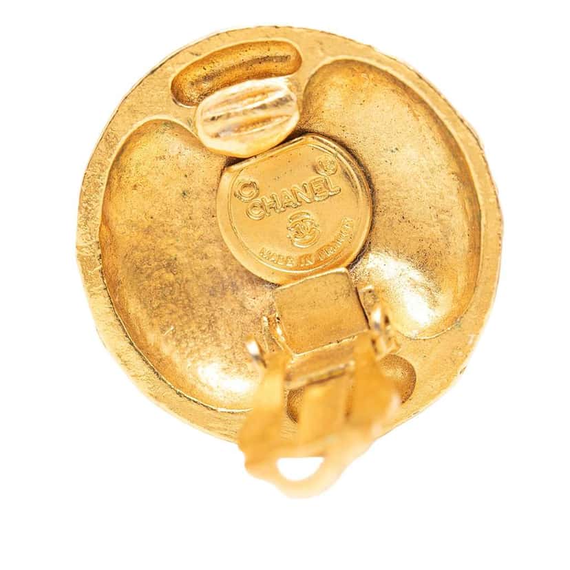 Chanel CC Gold Plated Round Clip On Earrings Gold Metal Very good condition - Inside View