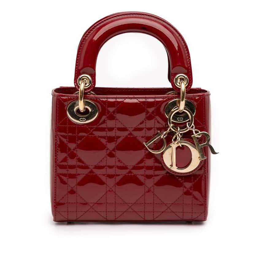 Dior Mini Patent Cannage Lady Dior Red Leather Very good condition - Front View
