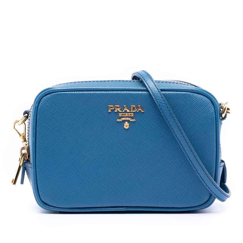 Prada Saffiano Lux Camera Bag Blue Leather Very good condition - Front View