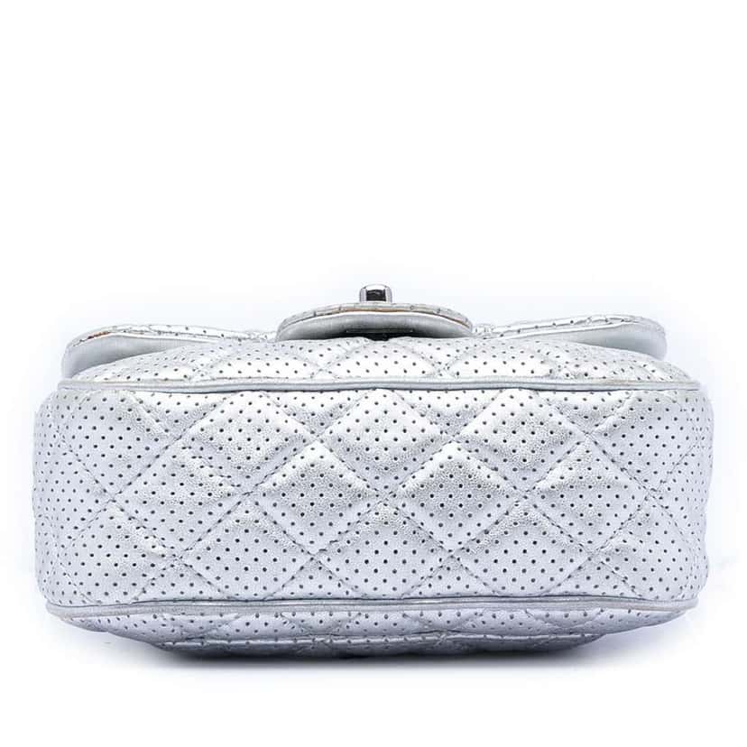 Chanel Mini Perforated Lambskin Punch Flap Silver Leather Good condition - Inside View