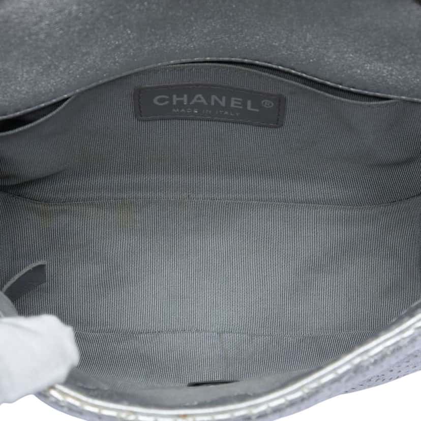 Chanel Mini Perforated Lambskin Punch Flap Silver Leather Good condition - Model View