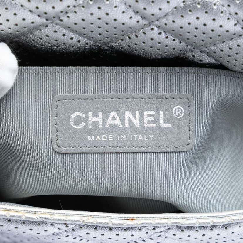 Chanel Mini Perforated Lambskin Punch Flap Silver Leather Good condition - Box View