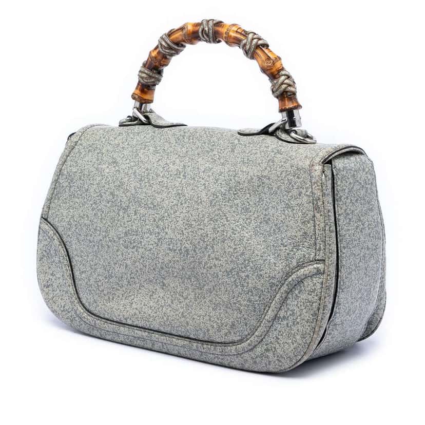 Gucci Large Speckled Leather New Bamboo Top Handle Bag Grey Leather Very good condition - Back View