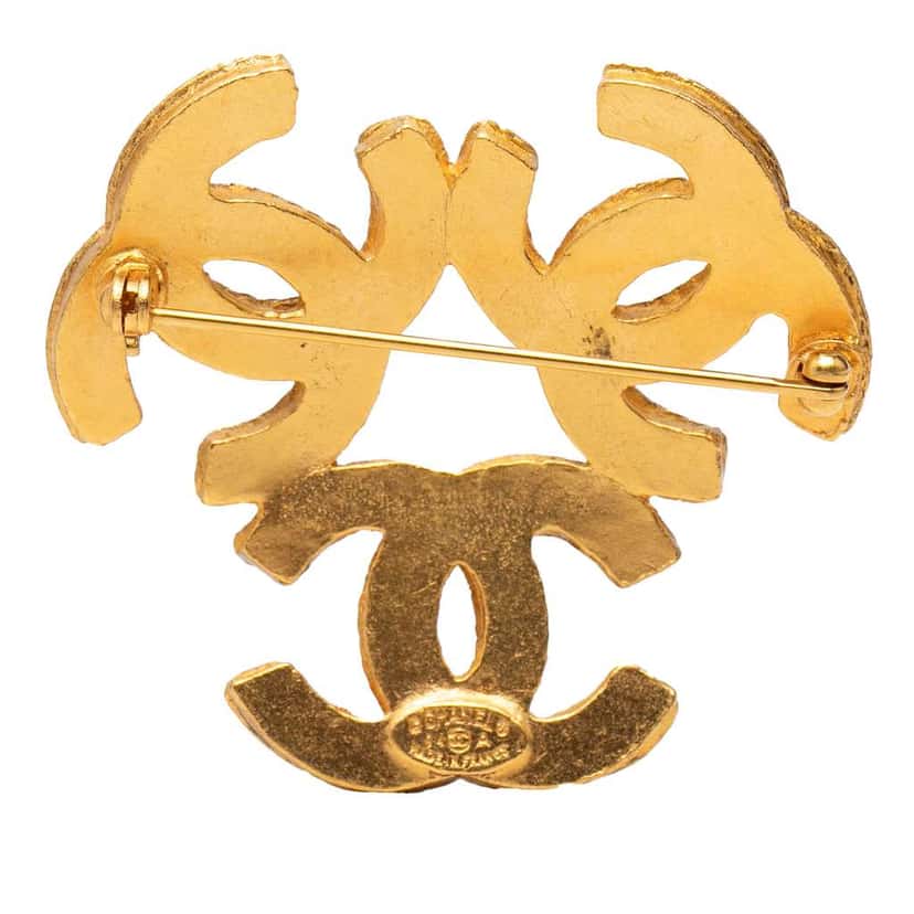 Chanel Gold Plated Triple CC Brooch Gold Metal Very good condition - Back View
