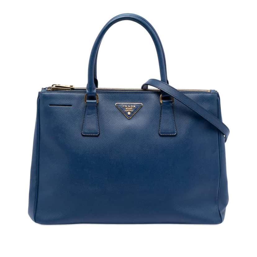 Prada Medium Saffiano Lux Galleria Double Zip Satchel Blue Leather Very good condition - Front View