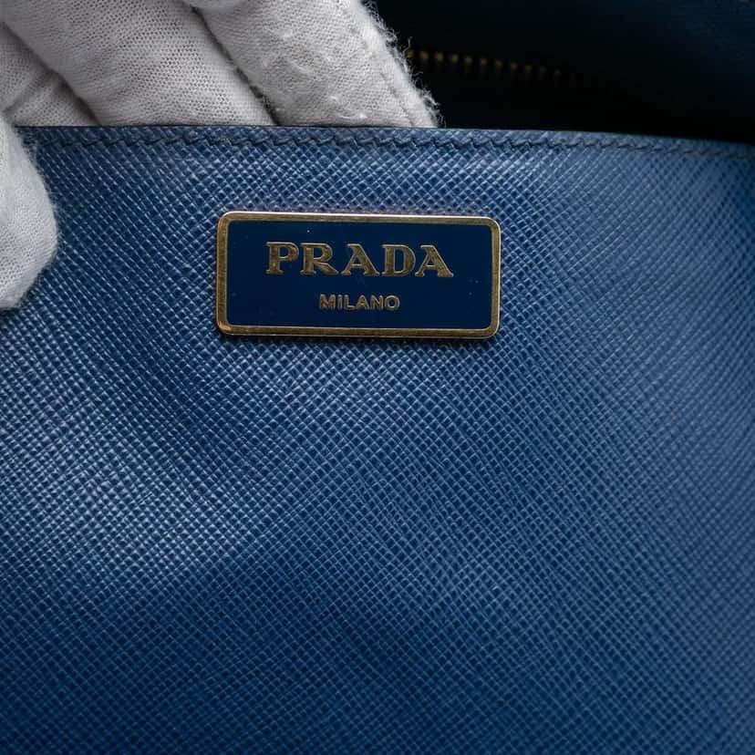 Prada Medium Saffiano Lux Galleria Double Zip Satchel Blue Leather Very good condition - Box View