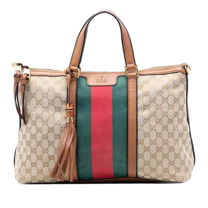 Gucci Medium GG Canvas Web Rania Top Handle Bag Brown Canvas Very good condition - Front View