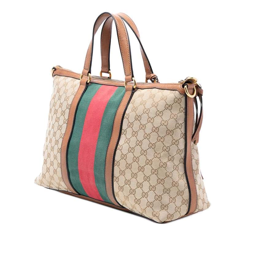 Gucci Medium GG Canvas Web Rania Top Handle Bag Brown Canvas Very good condition - Back View