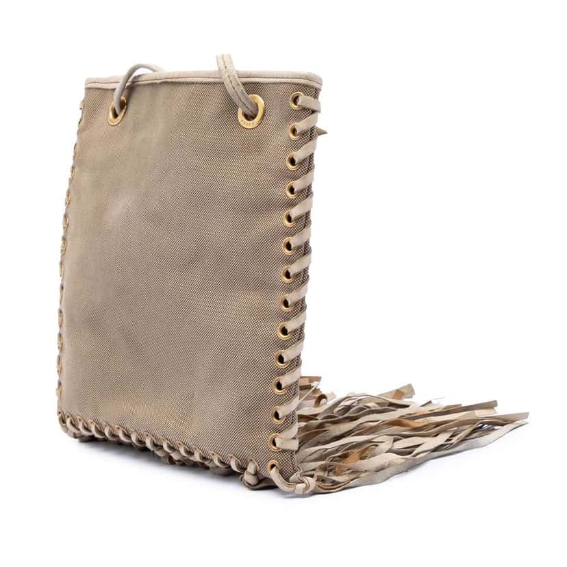 Prada Canvas and Leather Fringed Canapa Logo Crossbody Brown Canvas Very good condition - Back View