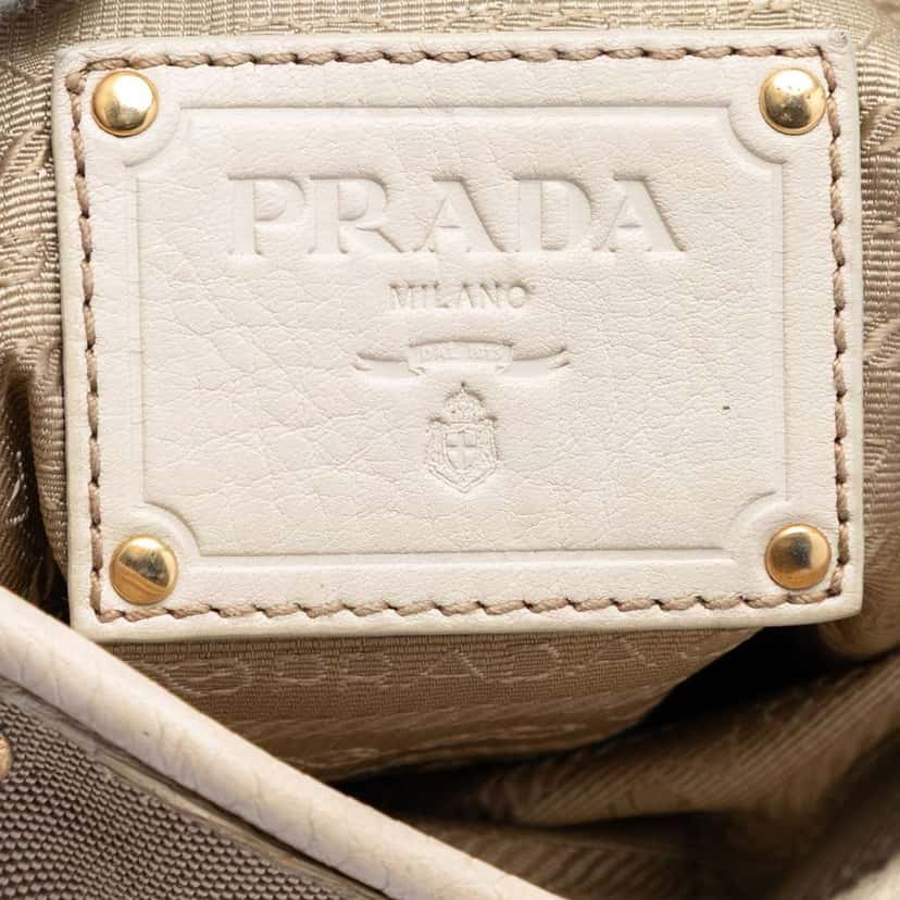 Prada Canvas and Leather Fringed Canapa Logo Crossbody Brown Canvas Very good condition - Box View