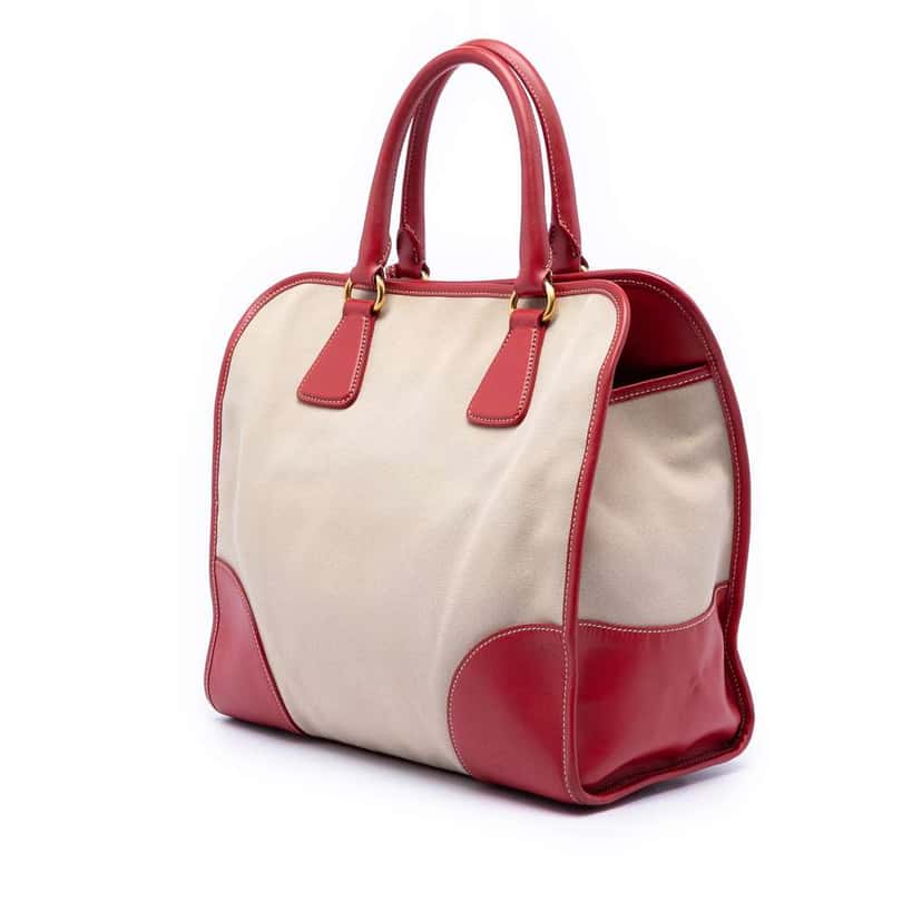 Prada Saffiano Trimmed Canvas Canapa Satchel Brown Canvas Very good condition - Back View