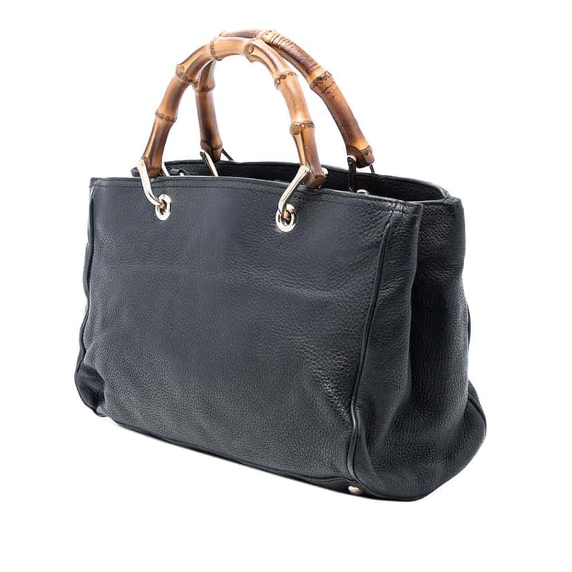 Gucci Medium Calfskin Bamboo Shopper Satchel Black Leather Very good condition - Back View