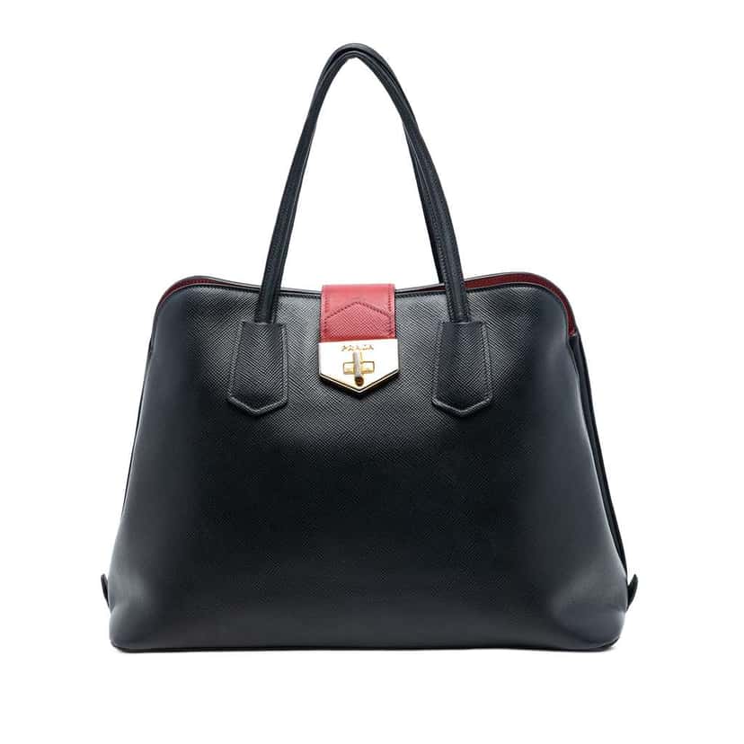 Prada Saffiano Cuir Convertible Top Handle Bag Black Leather Very good condition - Front View