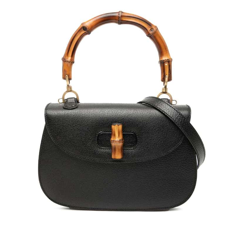 Gucci Grained Calfskin Bamboo Night Black Leather Very good condition - Front View