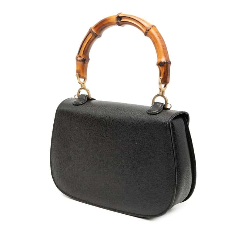 Gucci Grained Calfskin Bamboo Night Black Leather Very good condition - Back View