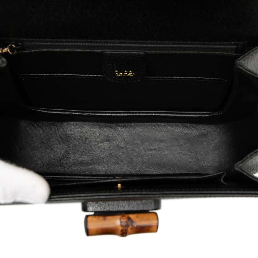 Gucci Grained Calfskin Bamboo Night Black Leather Very good condition - Model View
