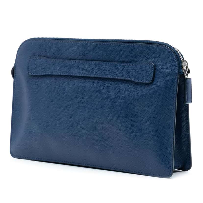 Prada Saffiano Bellboy Clutch Blue Leather Very good condition - Back View