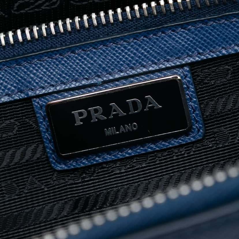 Prada Saffiano Bellboy Clutch Blue Leather Very good condition - Box View