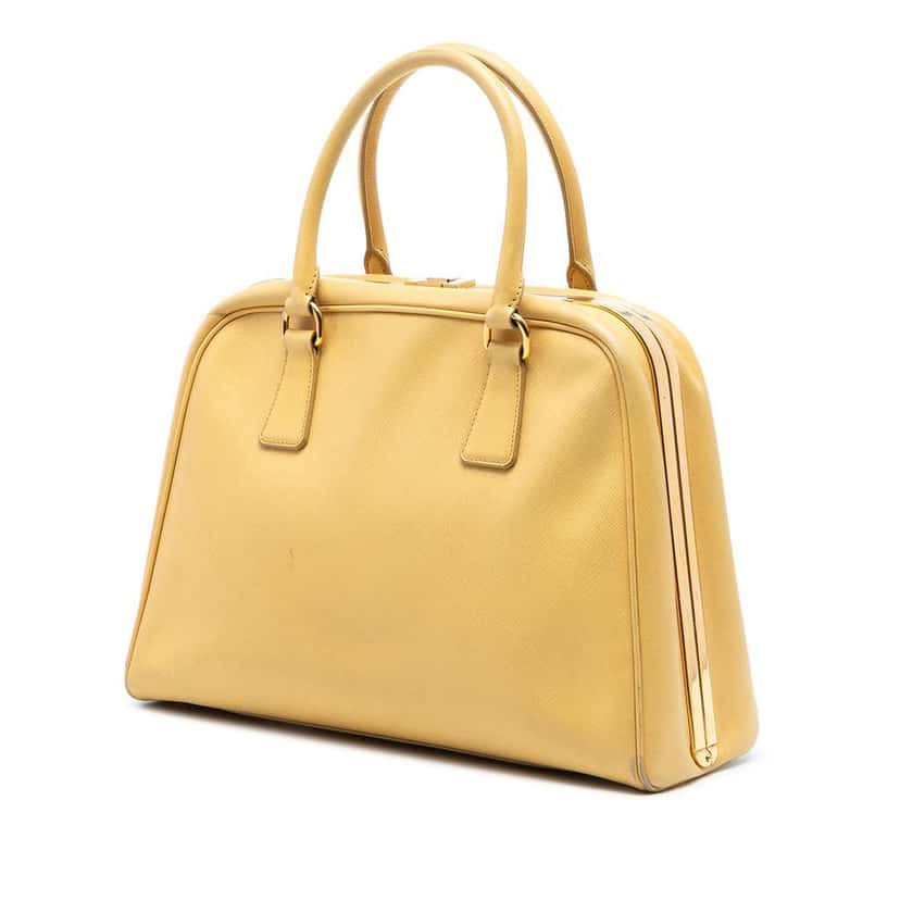 Prada Saffiano Lux Pyramid Frame Satchel Yellow Leather Good condition - Back View