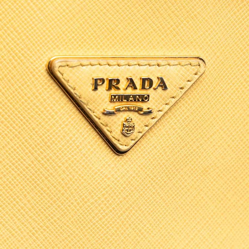 Prada Saffiano Lux Pyramid Frame Satchel Yellow Leather Good condition - Box View