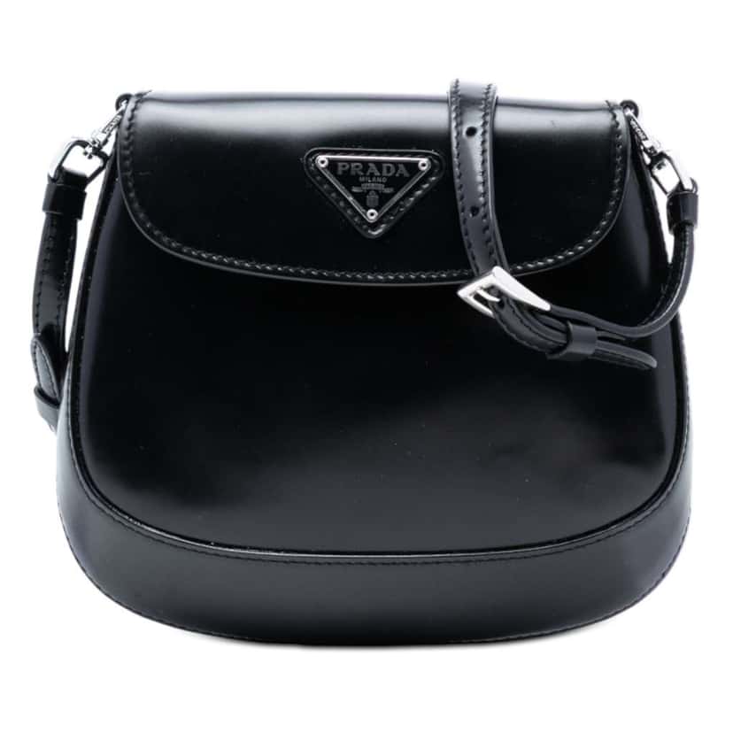 Prada Mini Spazzolato Cleo Flap Black Leather Very good condition - Front View