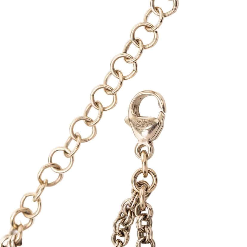 Chanel CC Gold Plated Rhinestone Faux Pearl Chain Choker Necklace Gold Metal Good condition - Box View