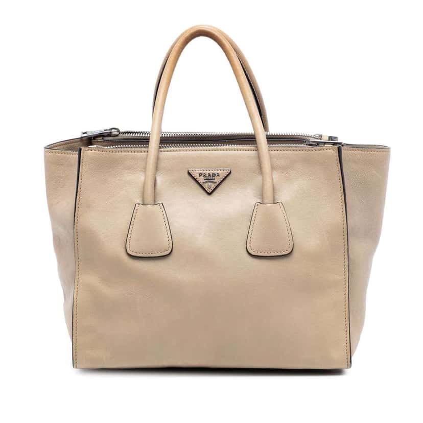 Prada Glace Calf Twin Pocket Double Handle Satchel Brown Leather Very good condition - Front View