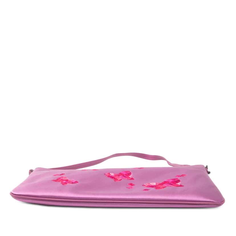 Bottega Veneta Satin Embroidered Butterflies Shoulder Bag Purple Satin Very good condition - Inside View