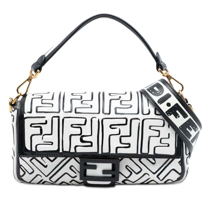 Fendi Joshua Vides California Sky Medium Embossed Leather Baguette Satchel White Leather Very good condition - Front View
