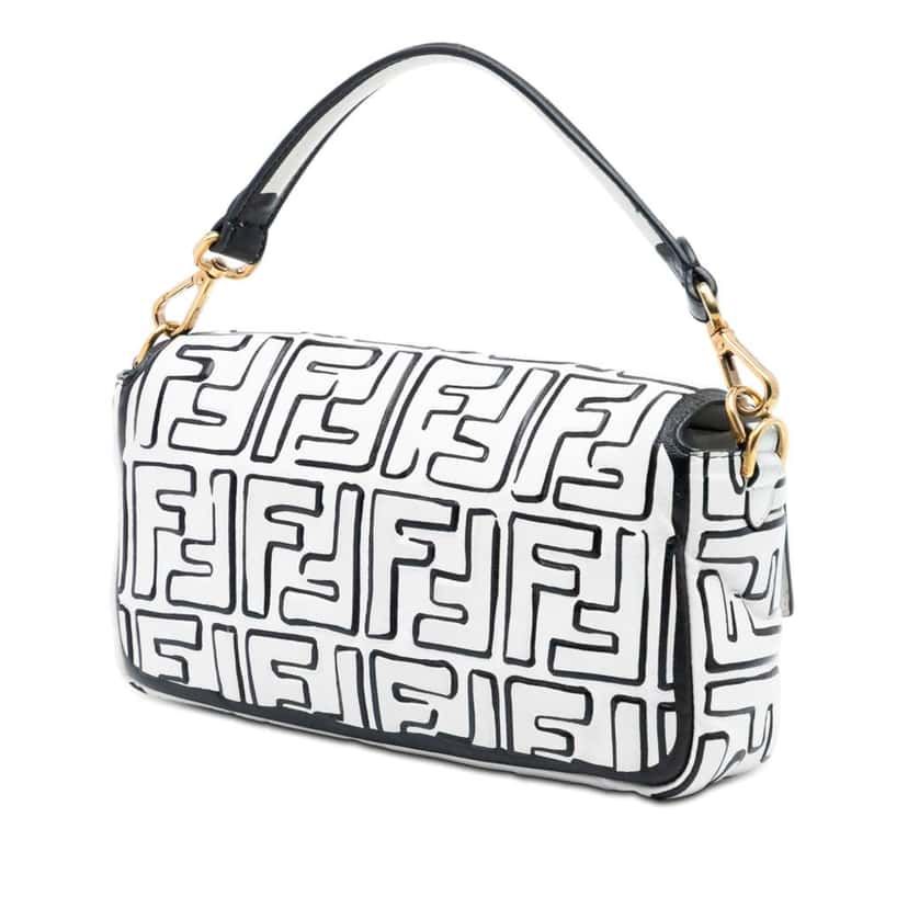 Fendi Joshua Vides California Sky Medium Embossed Leather Baguette Satchel White Leather Very good condition - Back View