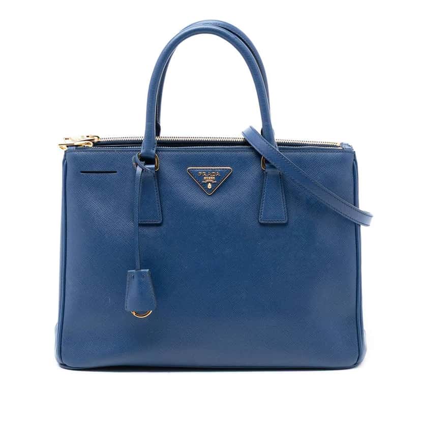 Prada Medium Saffiano Lux Galleria Double Zip Satchel Blue Leather Very good condition - Front View