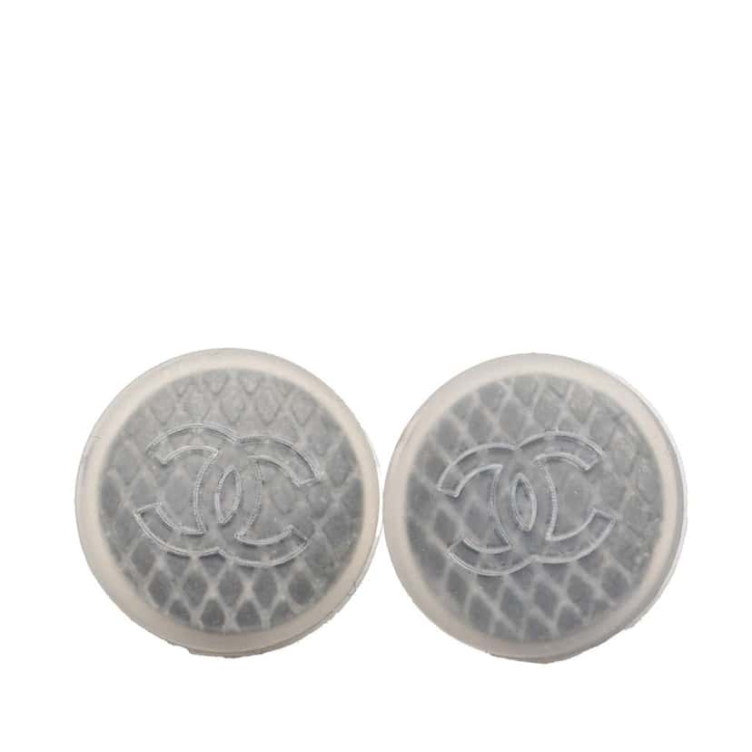 Chanel CC Quilted Rubber Silver Plated Button Push Back Earrings Grey Very good condition - Front View