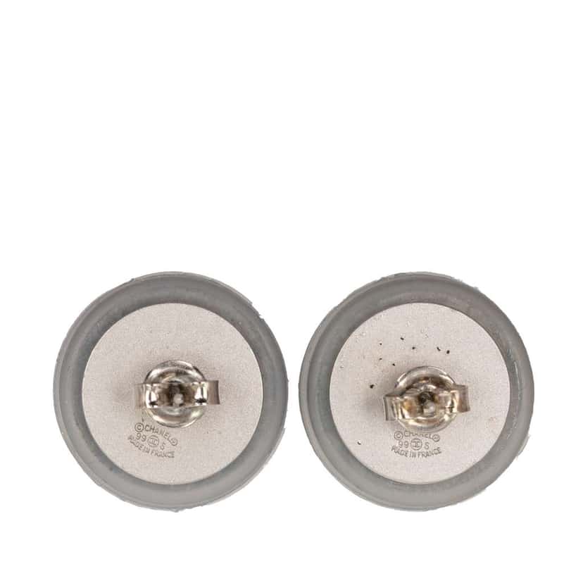 Chanel CC Quilted Rubber Silver Plated Button Push Back Earrings Grey Very good condition - Back View