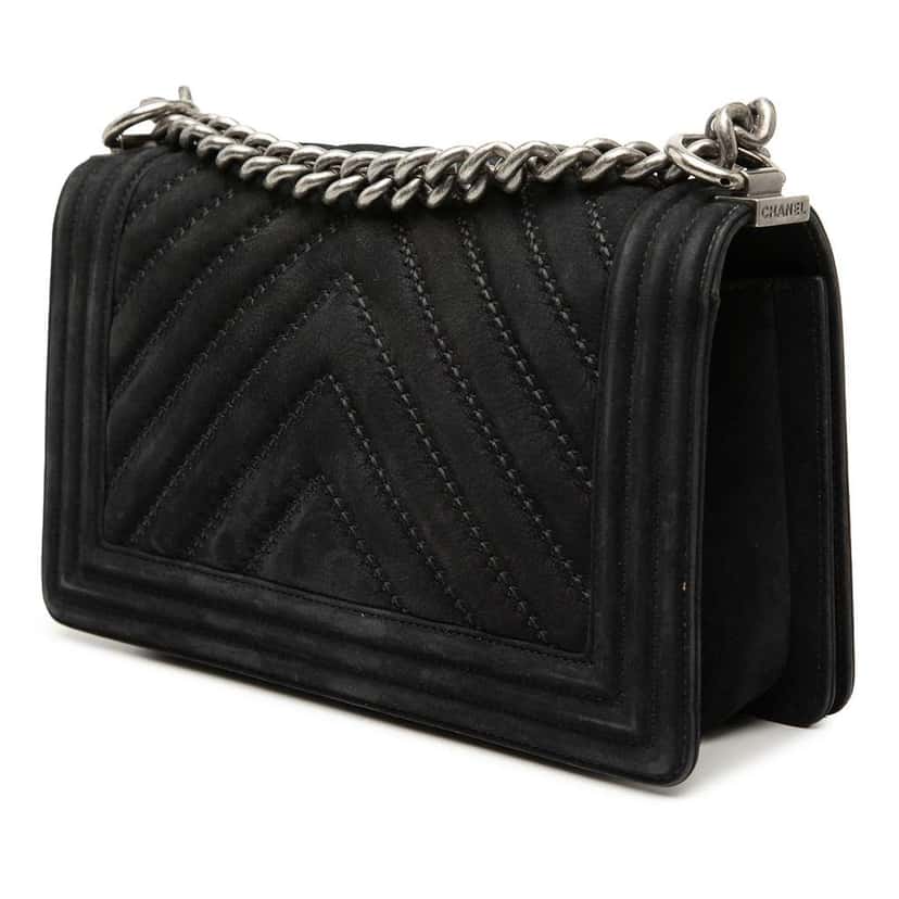 Chanel Old Medium Chevron Suede Boy Flap Black Leather Very good condition - Back View