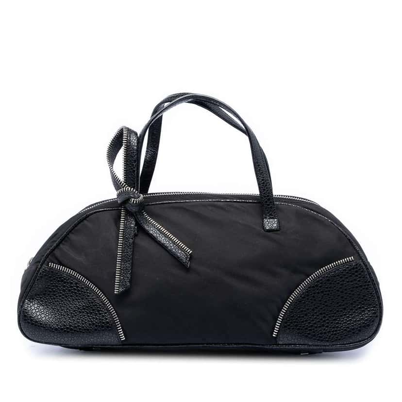 Dior Nylon and Calfskin Bow Handbag Black Very good condition - Front View