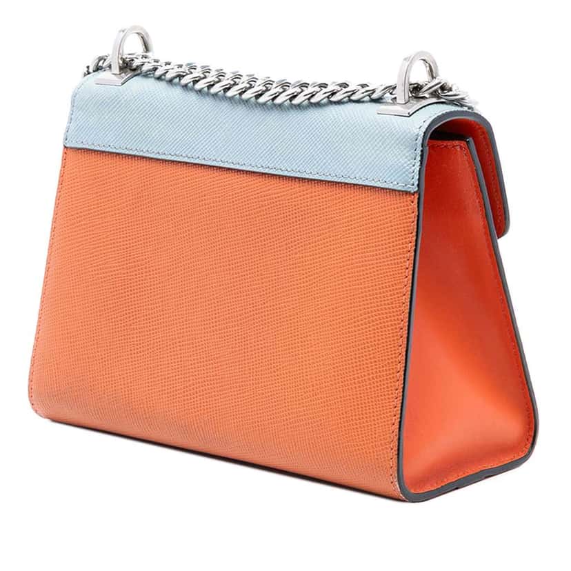 Prada Bicolor Saffiano Cuir Monochrome Robot Patches Envelope Chain Flap Orange Leather Very good condition - Back View