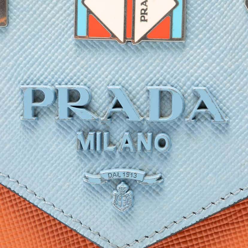 Prada Bicolor Saffiano Cuir Monochrome Robot Patches Envelope Chain Flap Orange Leather Very good condition - Box View