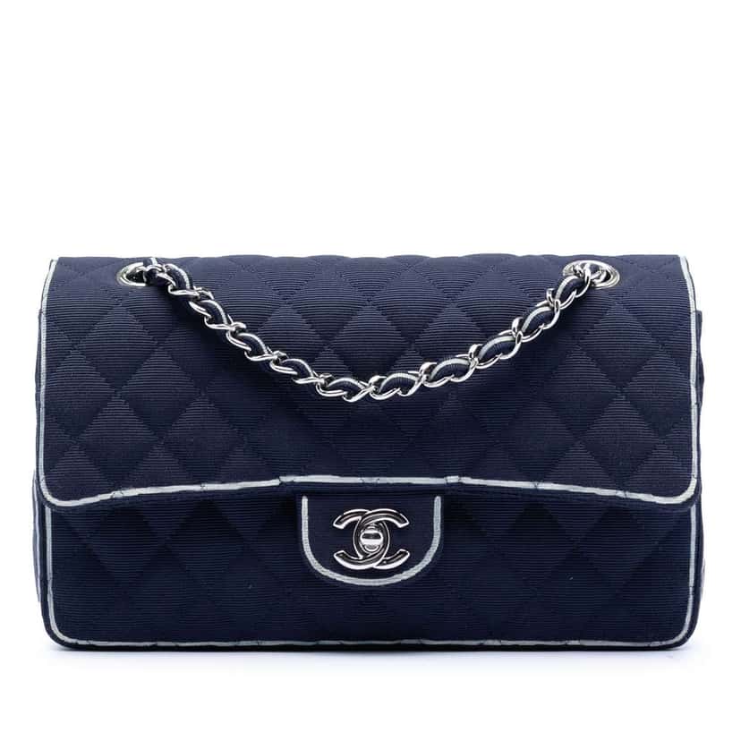 Chanel Medium Classic Printed Grosgrain Double Flap Blue Very good condition - Front View