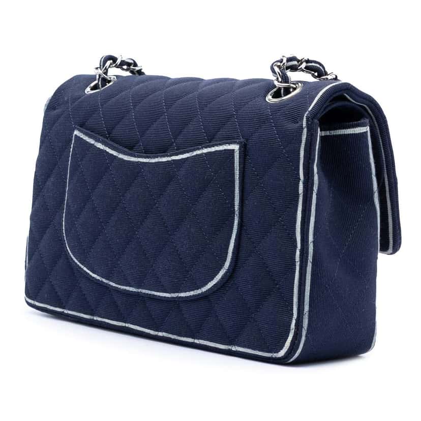 Chanel Medium Classic Printed Grosgrain Double Flap Blue Very good condition - Back View