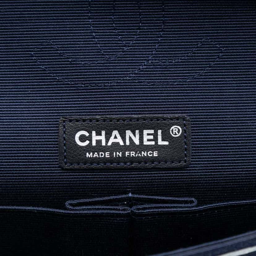 Chanel Medium Classic Printed Grosgrain Double Flap Blue Very good condition - Box View