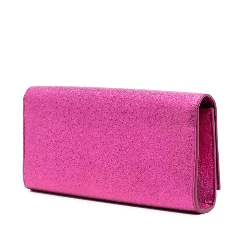 Saint Laurent Metallic Calfskin Monogram Kate Clutch Pink Leather Very good condition - Back View