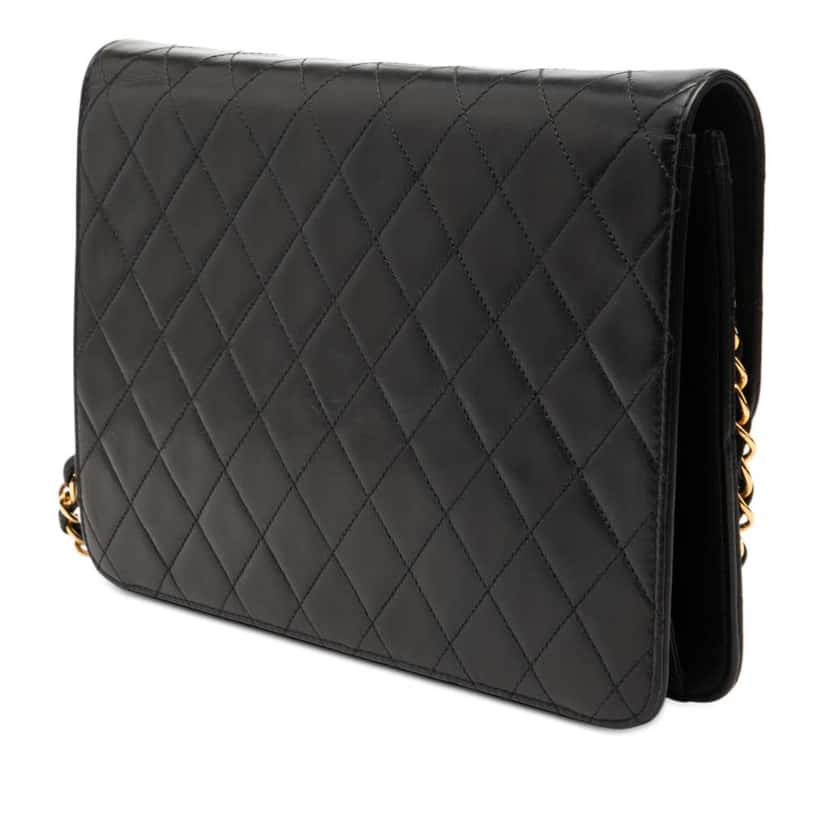 Chanel Medium CC Quilted Lambskin Single Flap Black Leather Very good condition - Back View