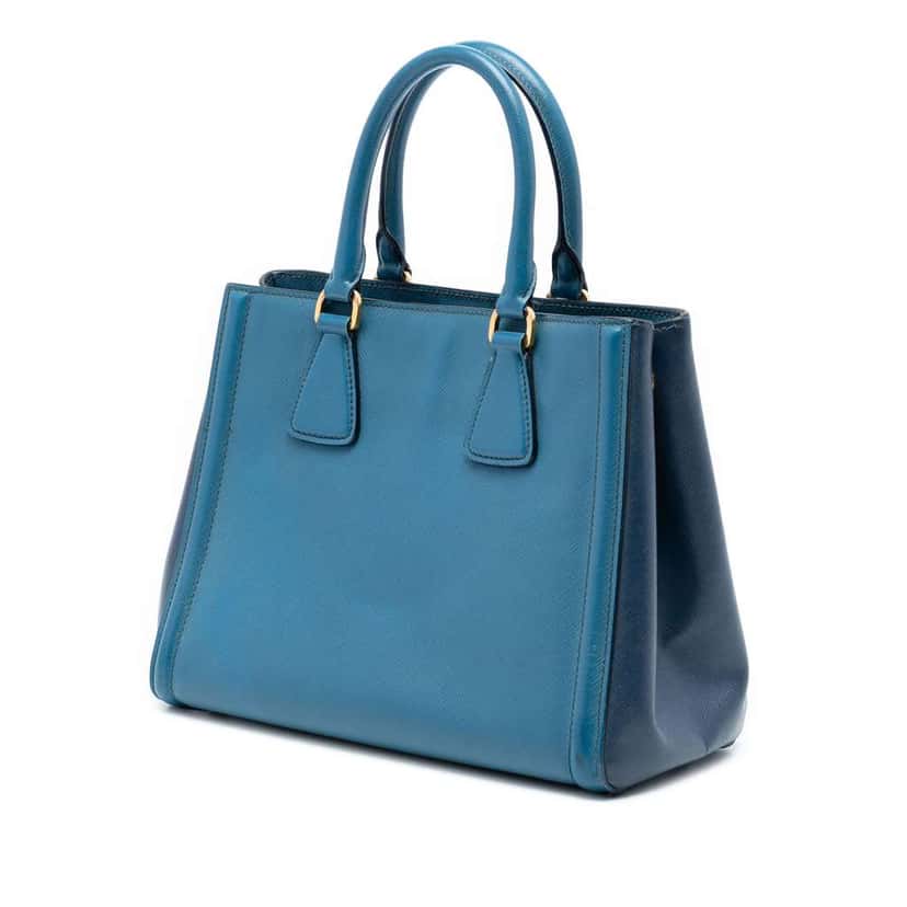 Prada Small Bicolor Saffiano Lux Galleria Satchel Blue Leather Good condition - Back View