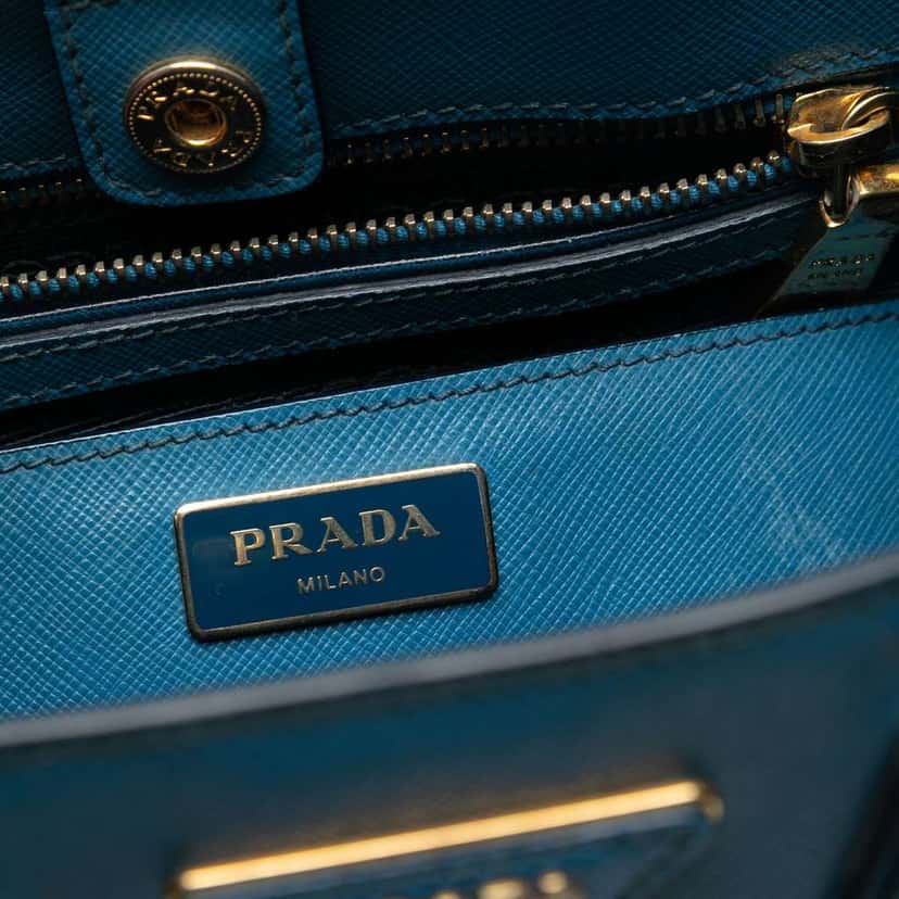Prada Small Bicolor Saffiano Lux Galleria Satchel Blue Leather Good condition - Box View