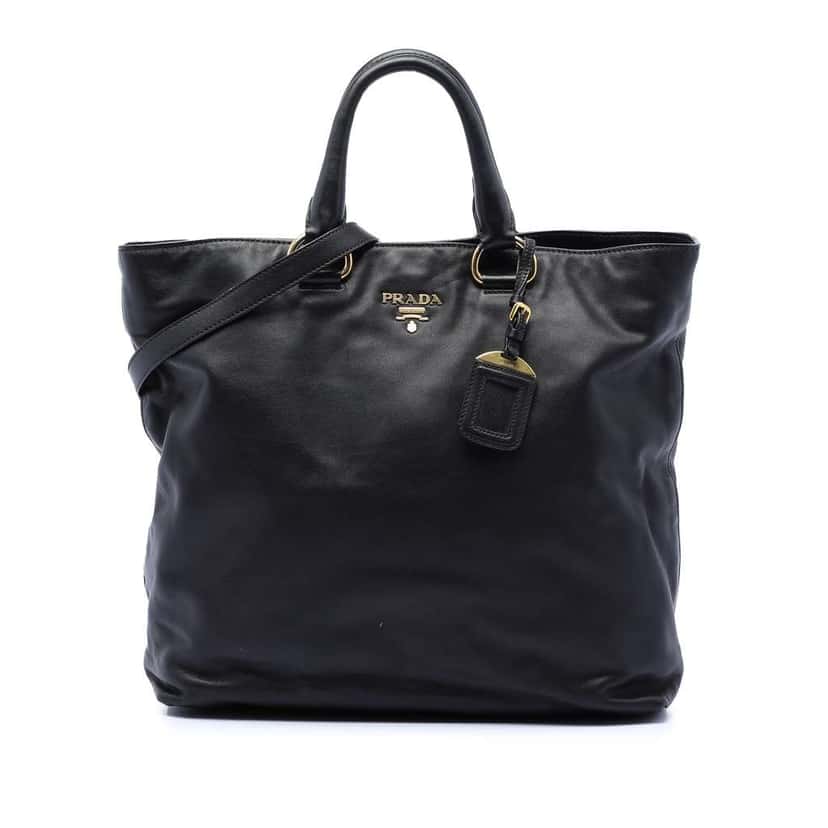 Prada Soft Calf Open Convertible Tote Black Leather Good condition - Front View