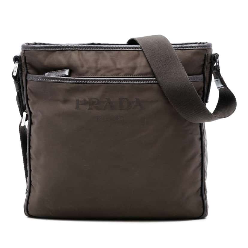 Prada Tessuto Zip Top Crossbody Brown Very good condition - Front View