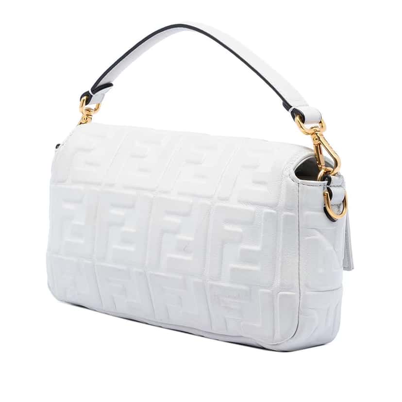 Fendi Zucca Embossed Leather Baguette Satchel White Leather Very good condition - Back View