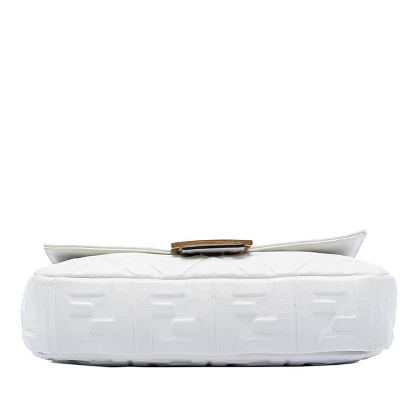 Fendi Zucca Embossed Leather Baguette Satchel White Leather Very good condition - Inside View