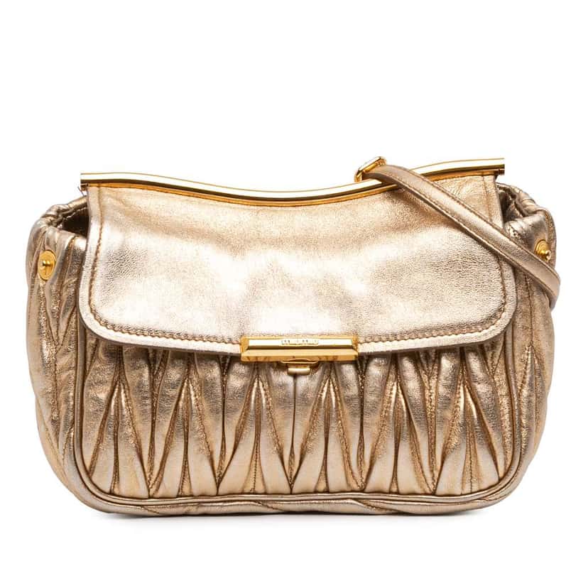 Miu Miu Metallic Matelasse Nappa Flap Crossbody Gold Leather Very good condition - Front View